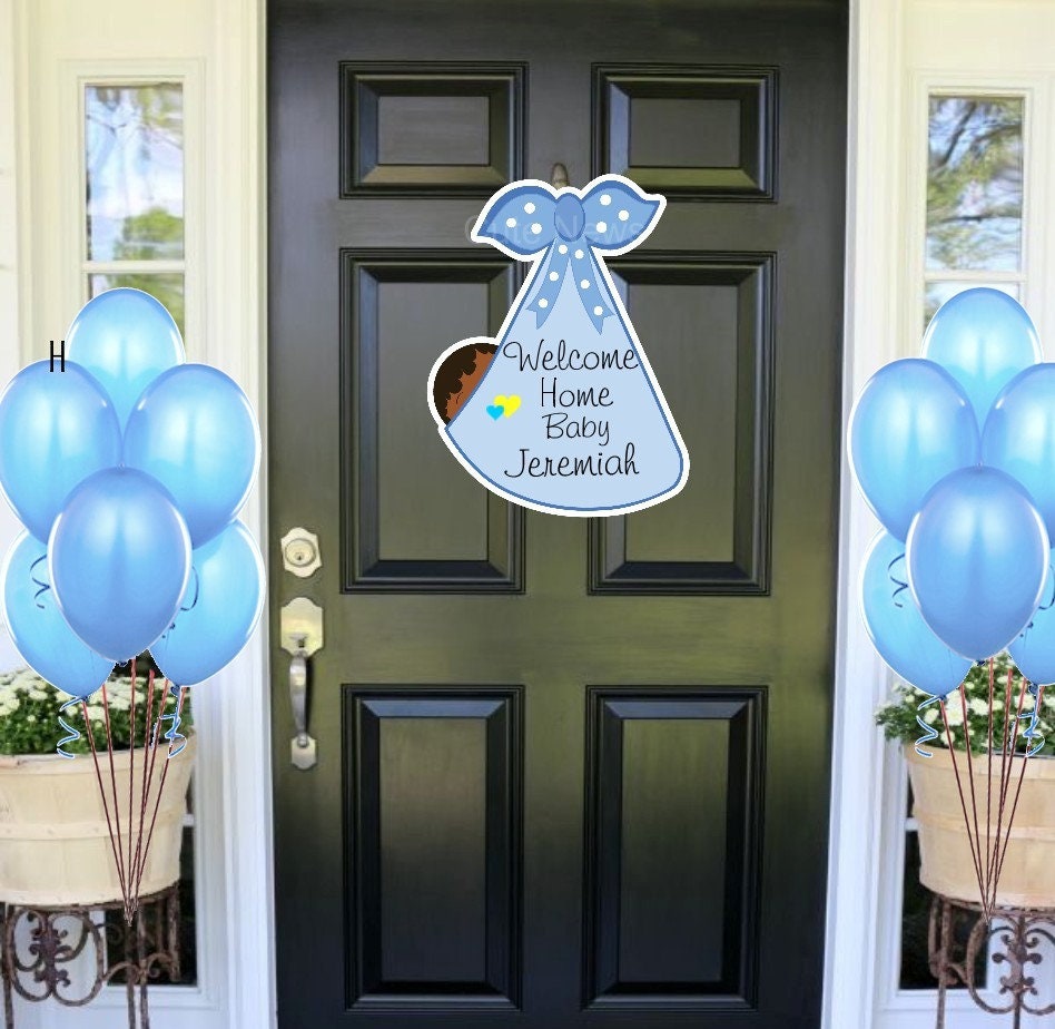 Personalized Stork Baby Girl Door Sign: African American Newborn Announcement