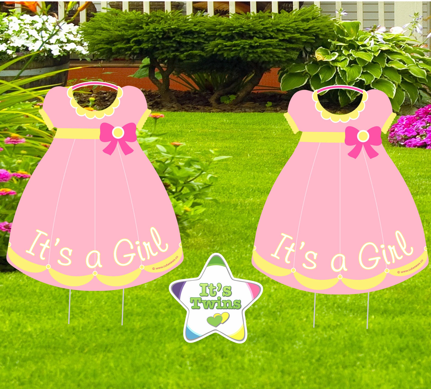 Twin Girls Baby Announcement Yard Signs: Welcome Home Decor
