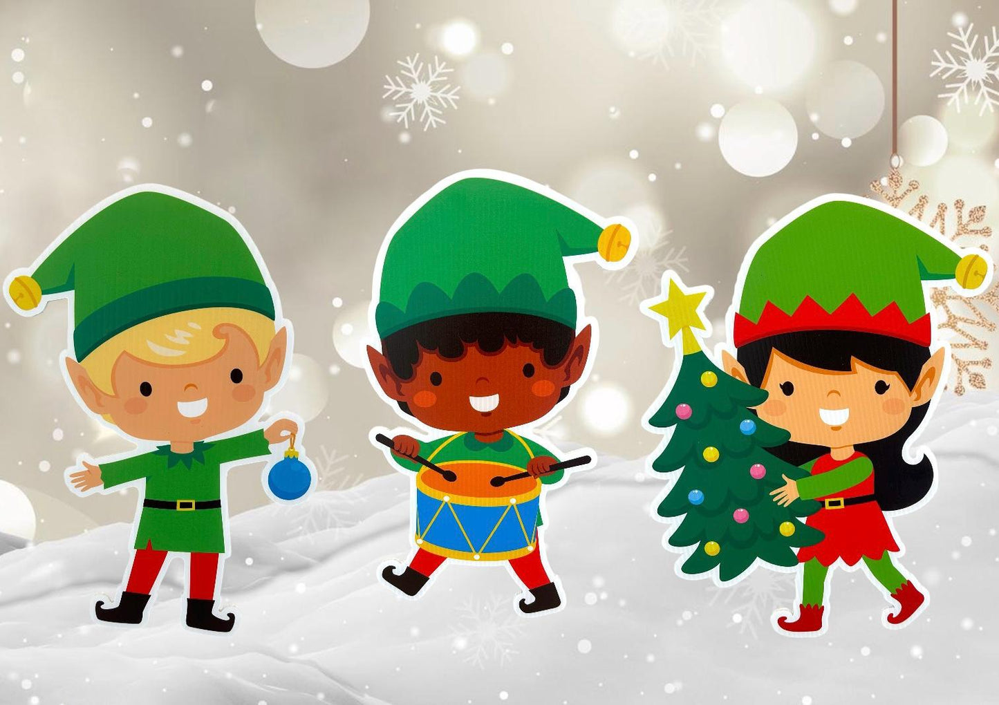 African American Christmas Elf Yard Decoration Sets, Outdoor Holiday Signs, Personalized Name Yard Art Cutouts, Custom Elves, Gift for Kids