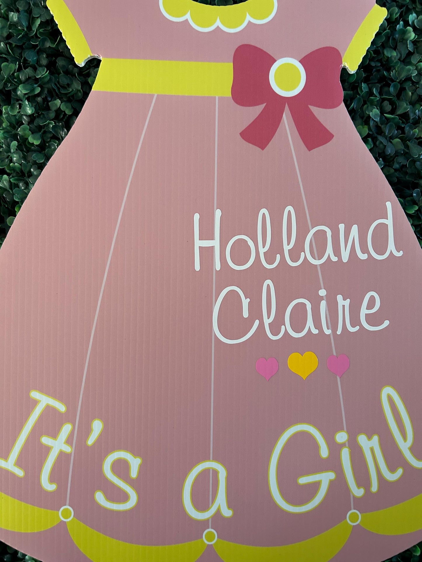 Personalized Baby Girl Birth Announcement Yard Sign: Pink Dress Outdoor Decor