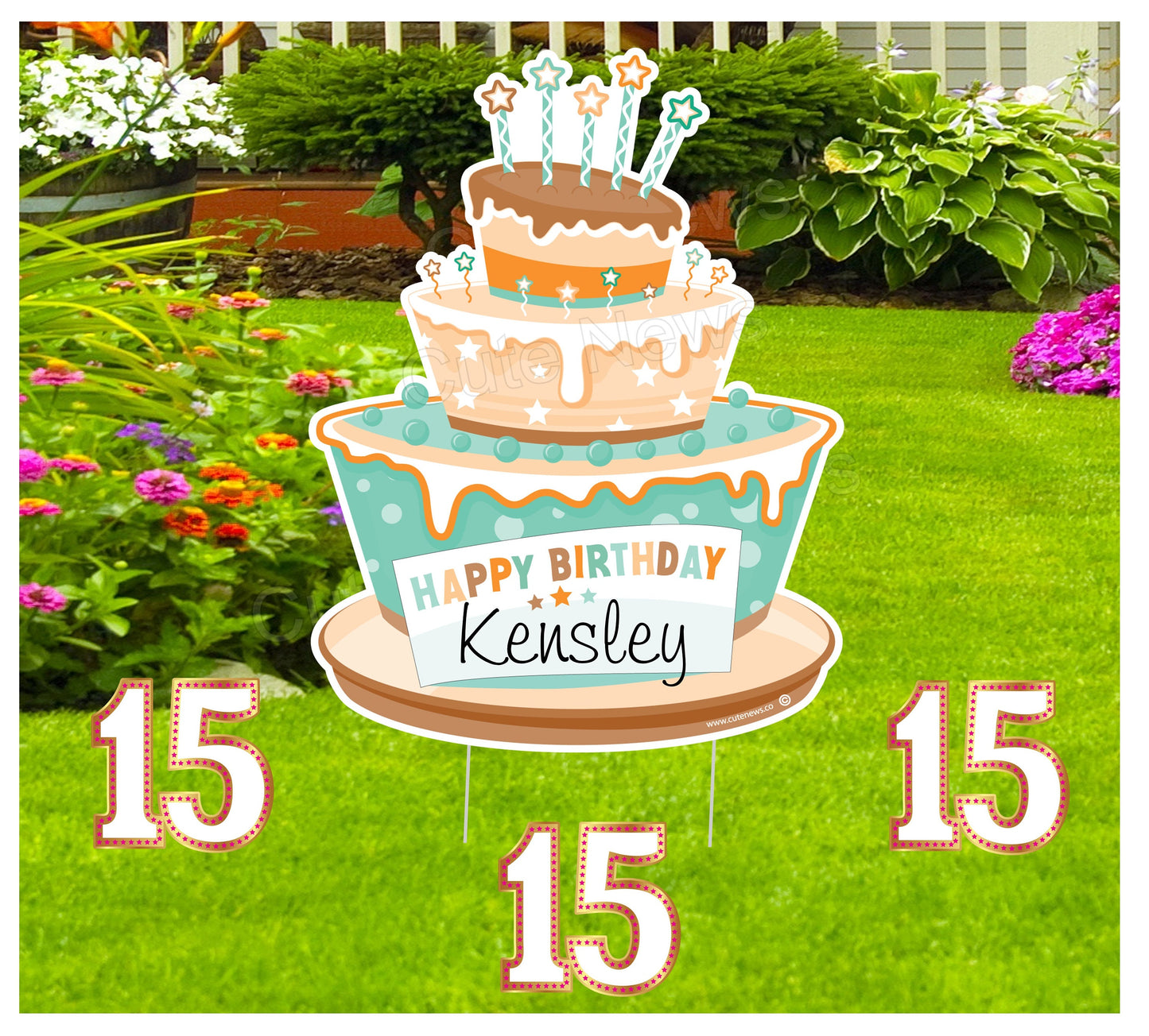 Quinceañera Cake Yard Sign: Happy 15th Birthday Outdoor Decor