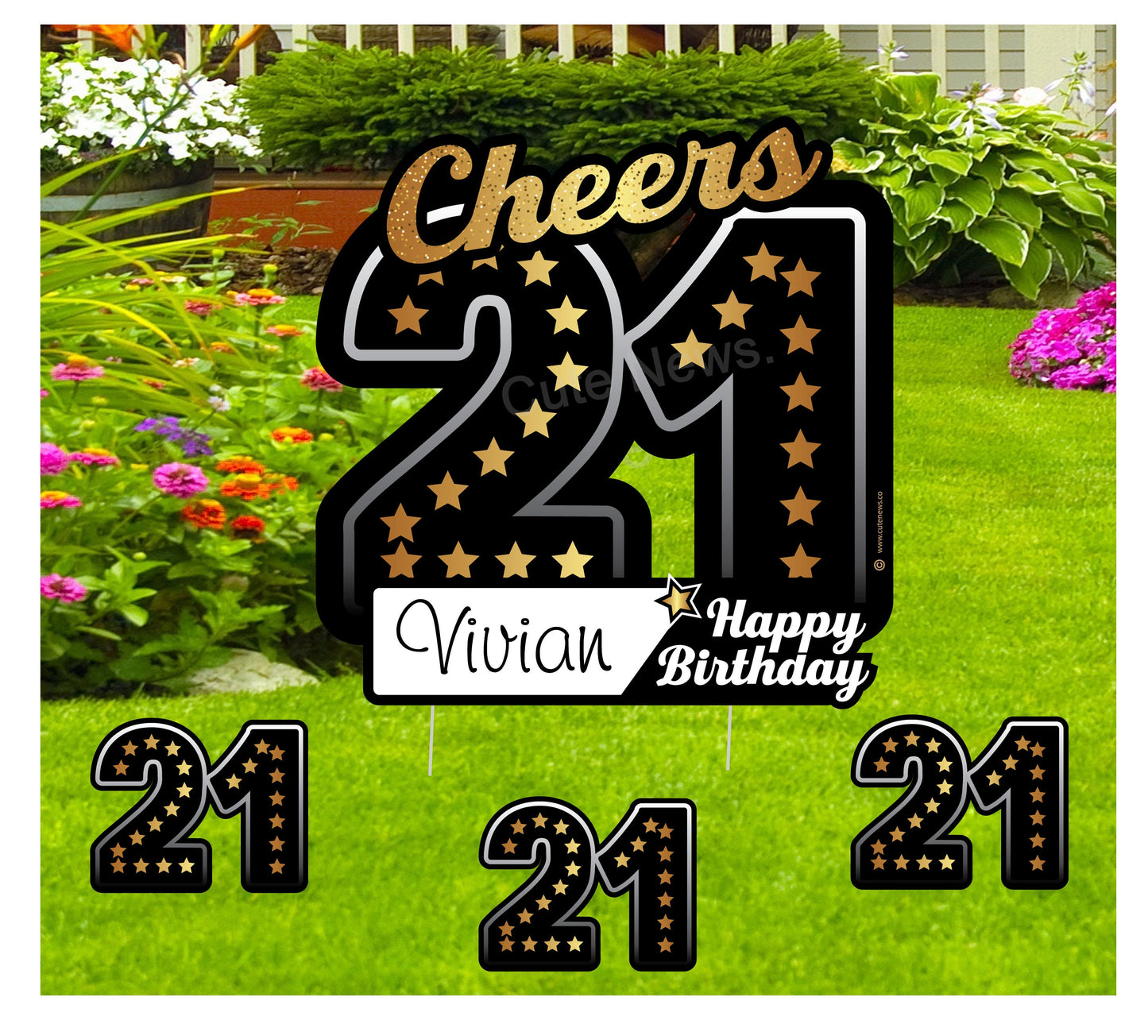 Personalized 21st Birthday Yard Sign: Black & Gold Outdoor Party Decor