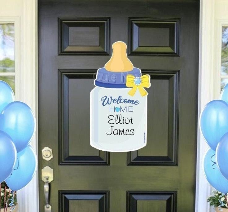 Welcome Home Baby Bottle Door Sign: Personalized Newborn Announcement Decor