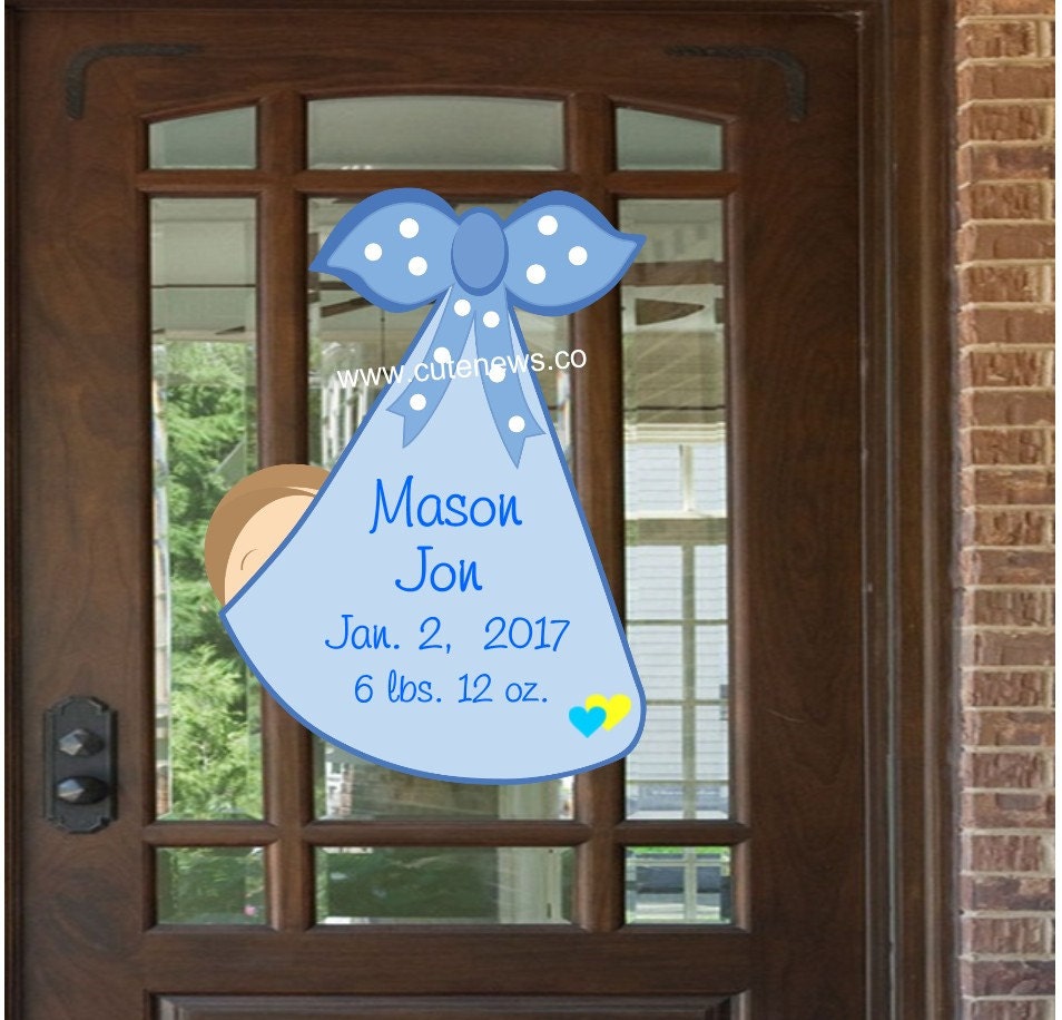Custom Baby Announcement Sign: Birth Stats Keepsake, Stork Door Hanger