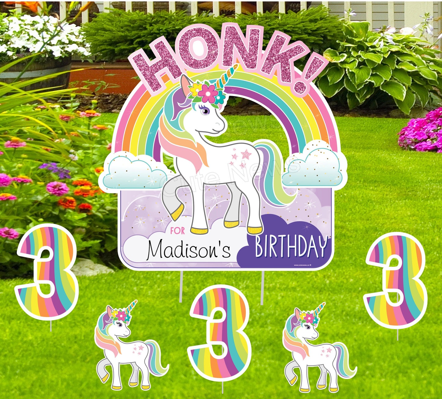3rd Birthday Unicorn Yard Sign: Personalized Rainbow Party Decor