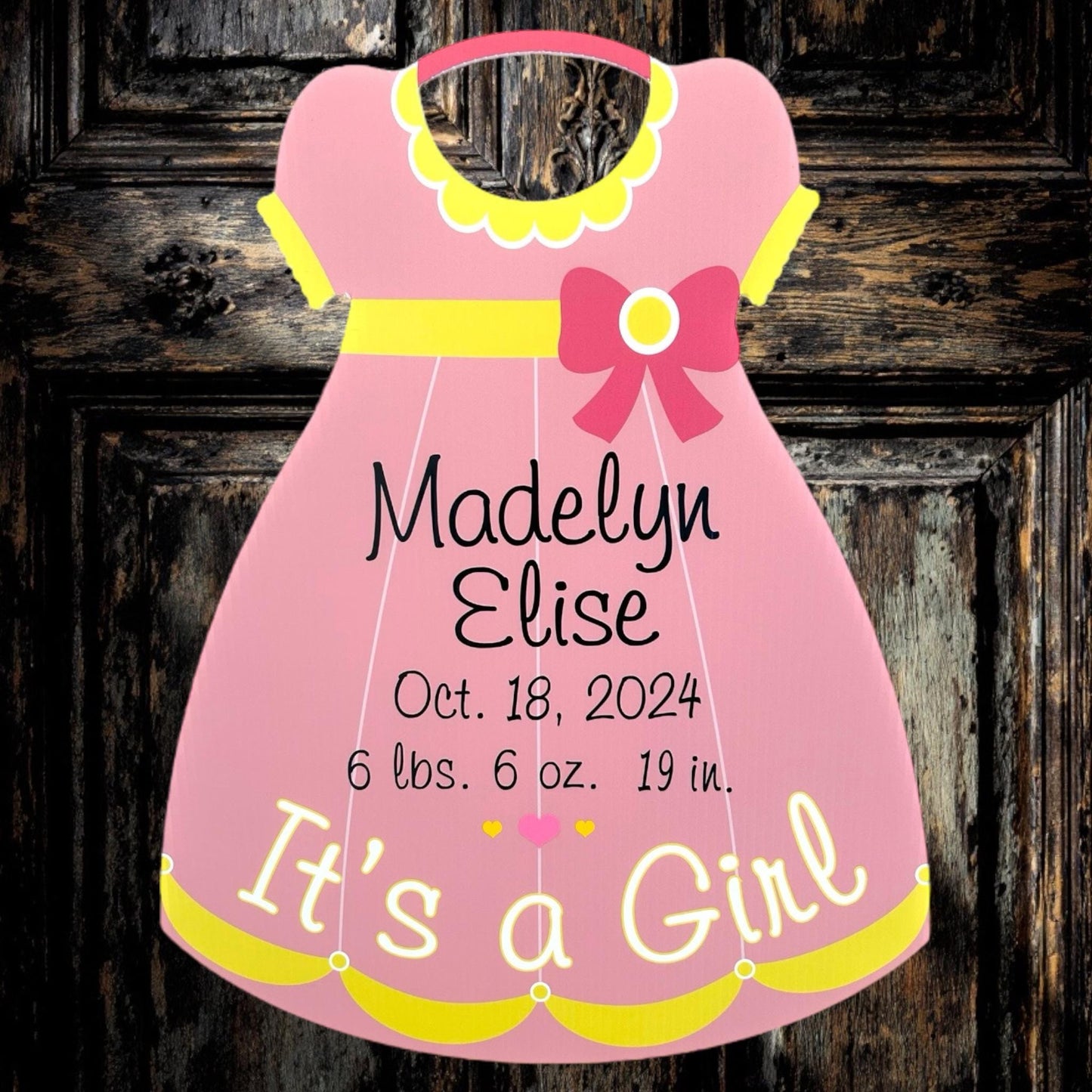 Custom Baby Girl Dress Announcement: Newborn Stats Door Hanger - Welcome Home Decor