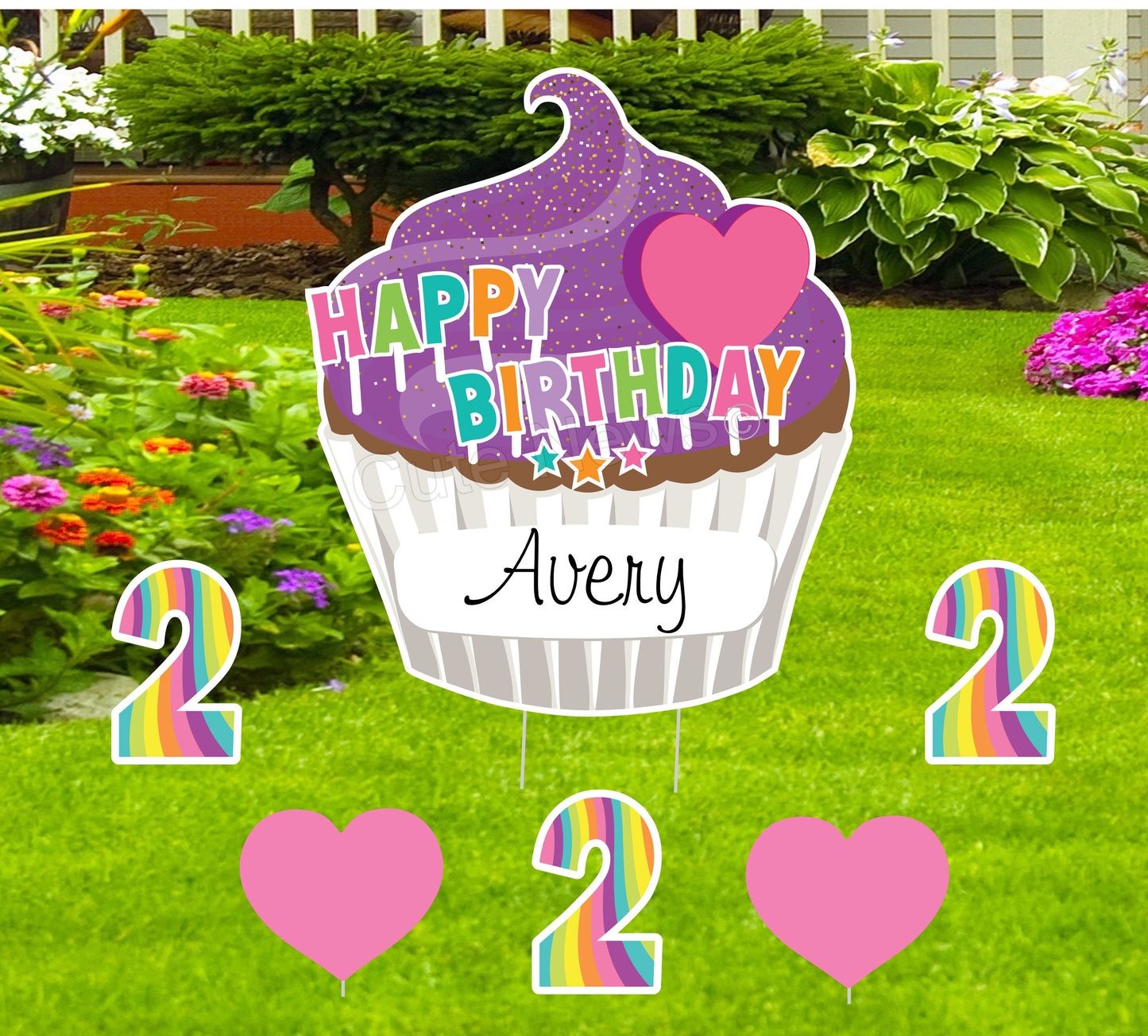 Cupcake Birthday Yard Sign: Personalized Party Lawn Art