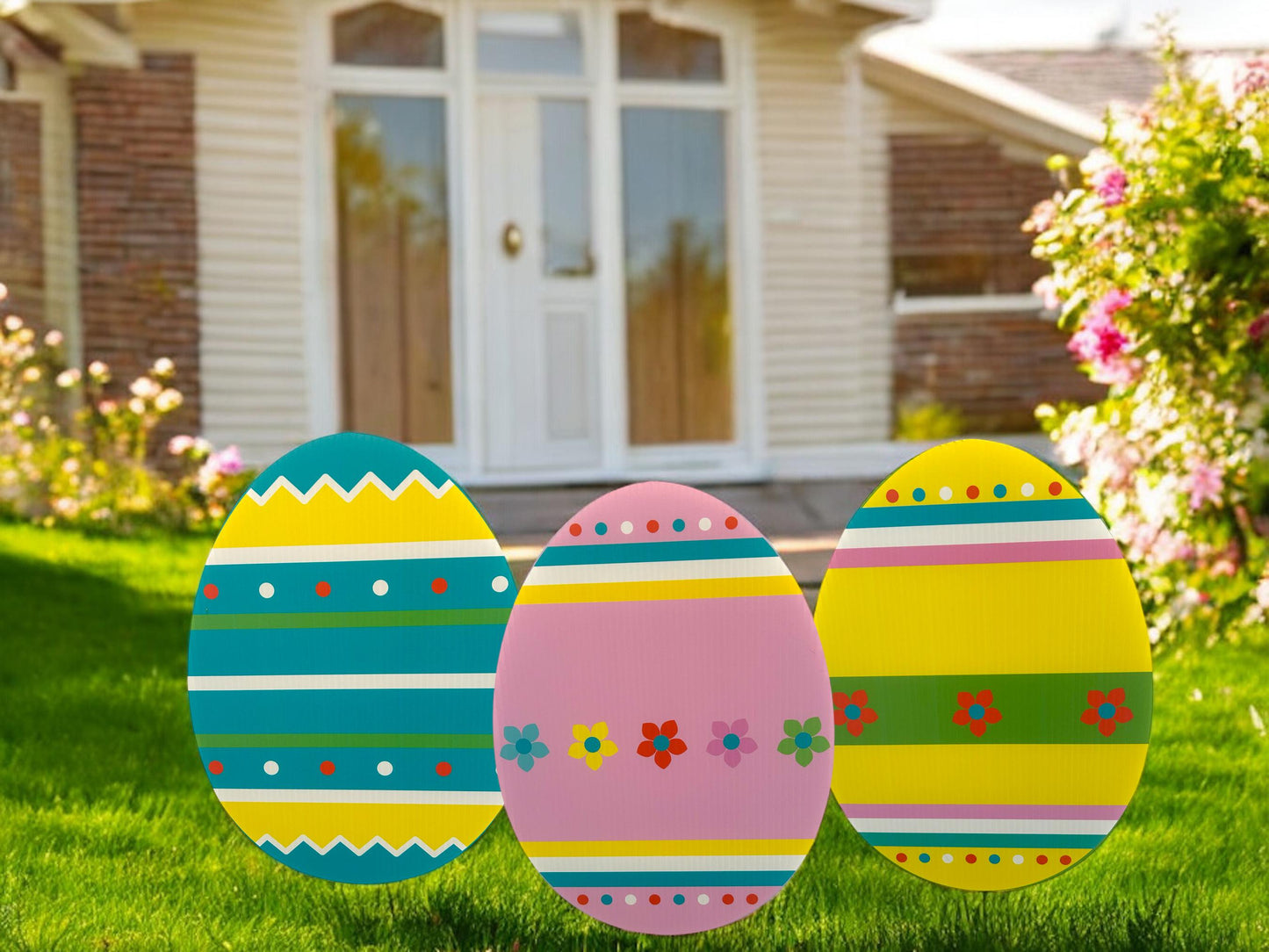 Easter Egg Yard Signs: Set of 3 Outdoor Lawn Decorations