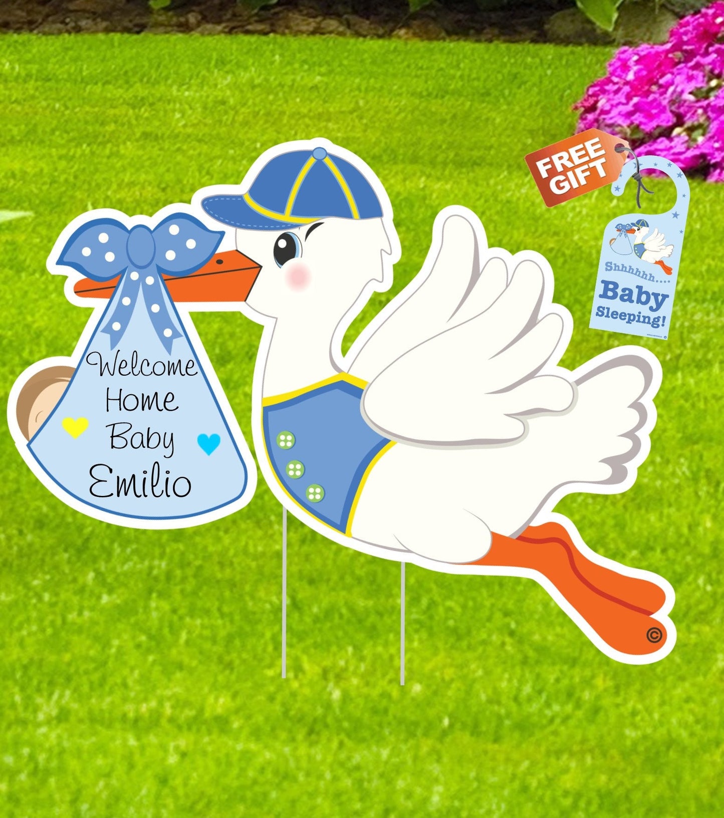 Personalized Stork Yard Sign: Newborn Baby Announcement - Welcome Home Decor