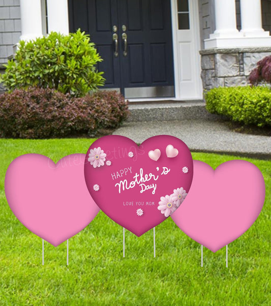 Mother's Day Heart Yard Art: Pink Lawn Decorations with Stakes