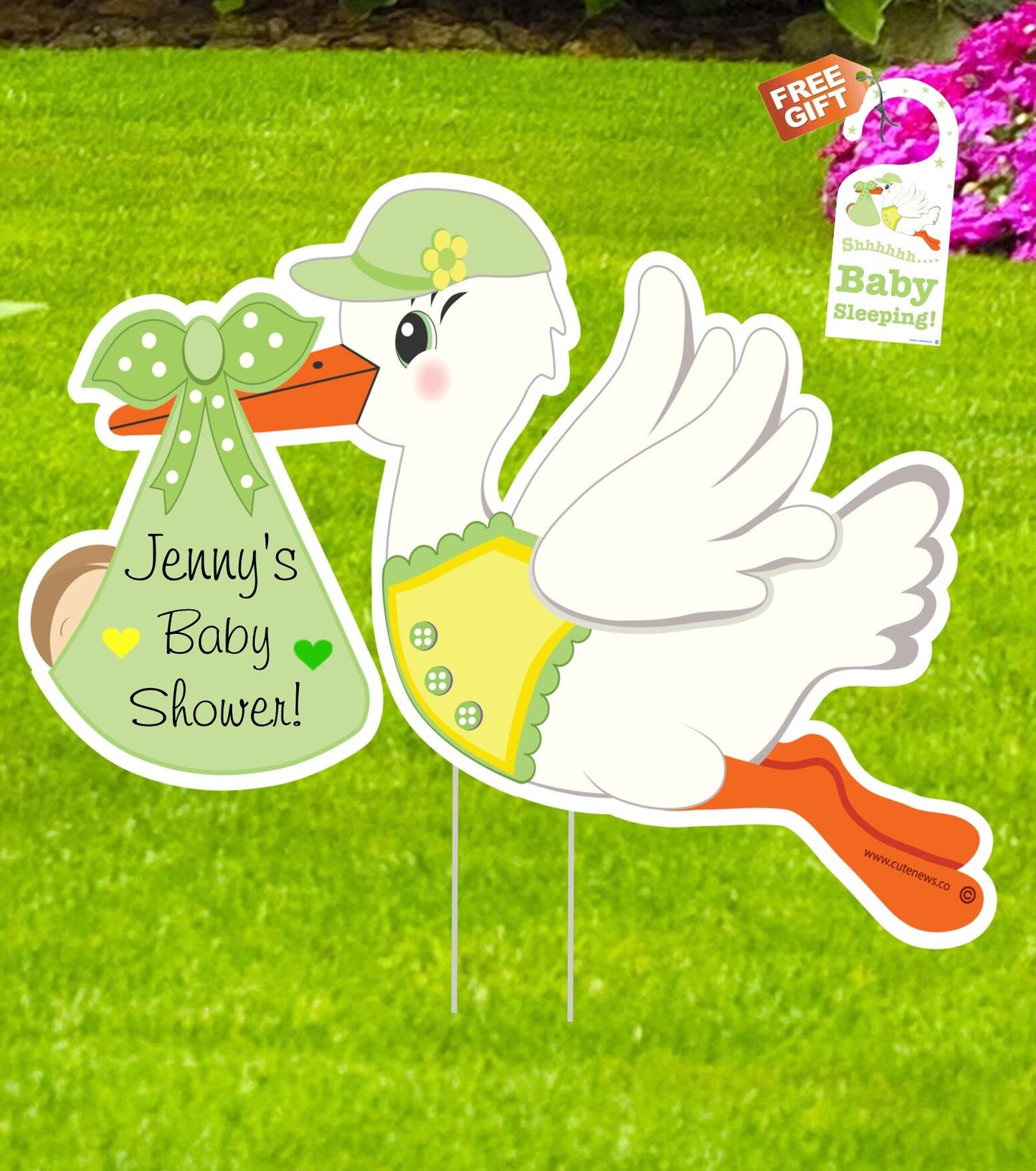 Personalized Stork Baby Shower Yard Sign: Welcome Baby Banner - Outdoor Decor