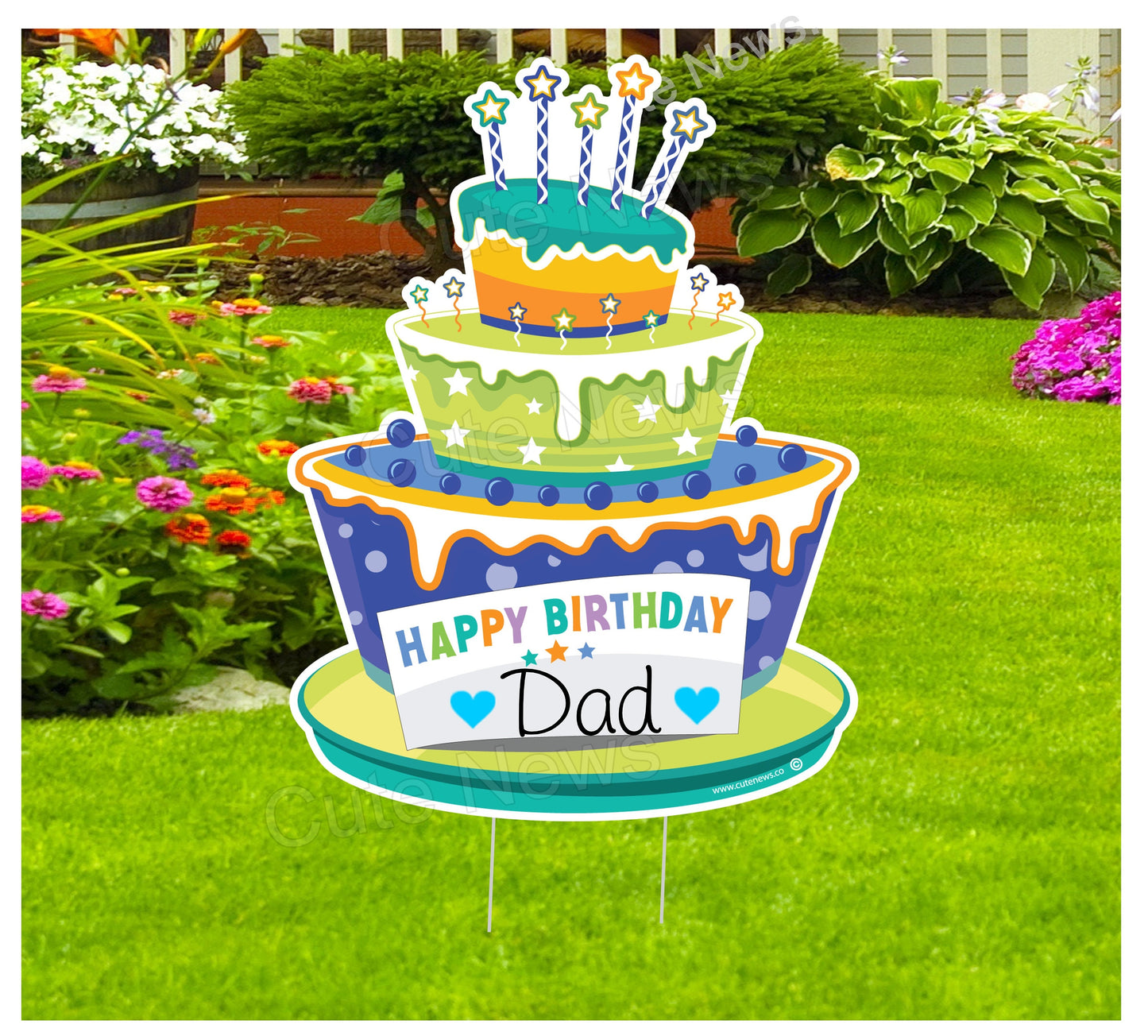 Happy Birthday Cake Yard Sign Happy Birthday Banner Happy Birthday Card Custom Gift for Dad Cake Sign Party Decor Personalized Gift for Mom