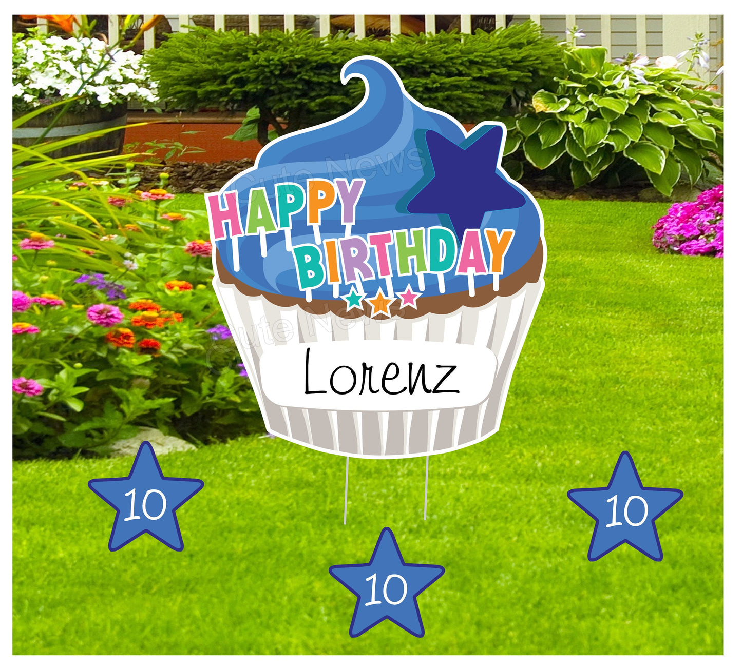Personalized Cupcake Birthday Yard Sign: Outdoor Party Lawn Decoration