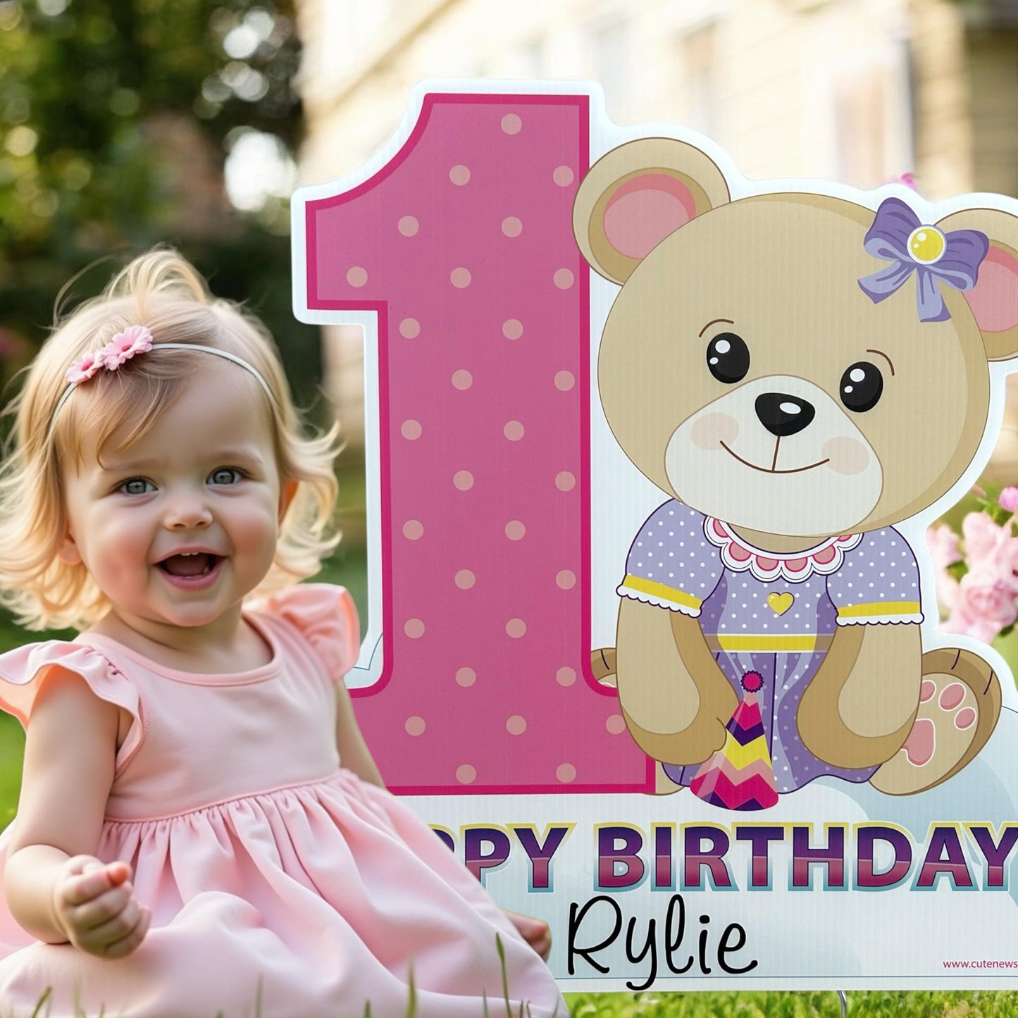 Personalized Teddy Bear 1st Birthday Yard Sign: Outdoor Party Decor