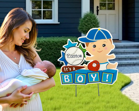 Baseball Baby Lawn Sign: Personalized Newborn Announcement, Shower Decoration