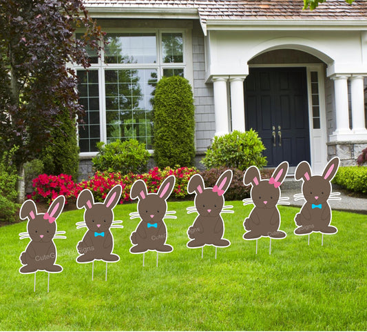 Easter Bunny Yard Decor: Spring Lawn Signs, Set of 6