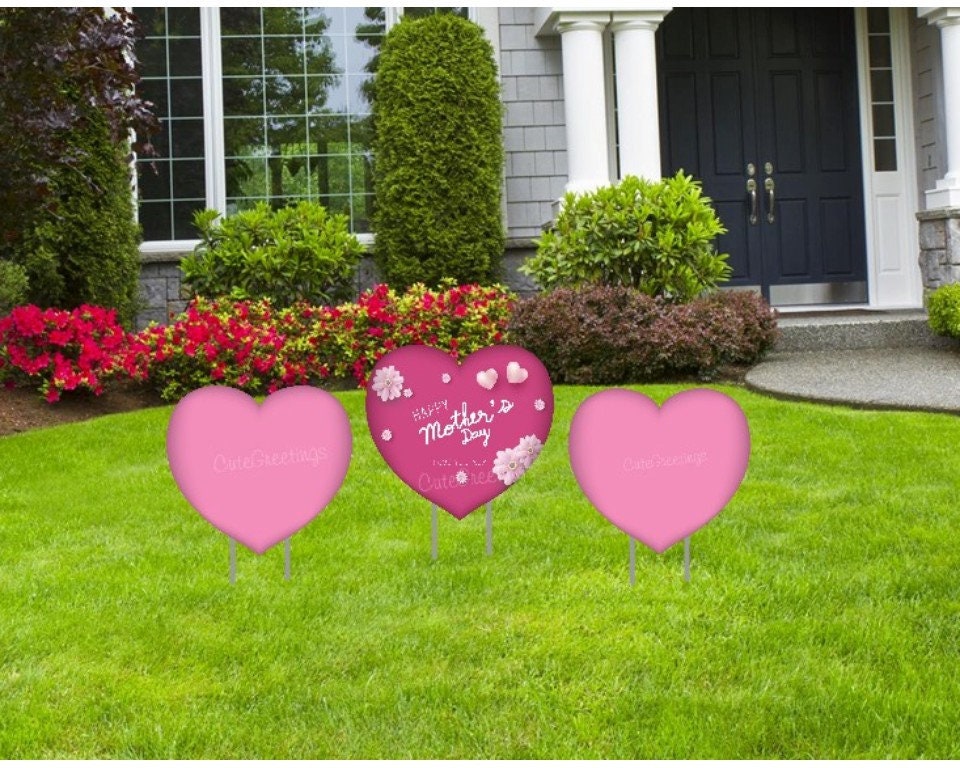 Mother's Day Yard Sign: Pink Heart Decor with Stakes