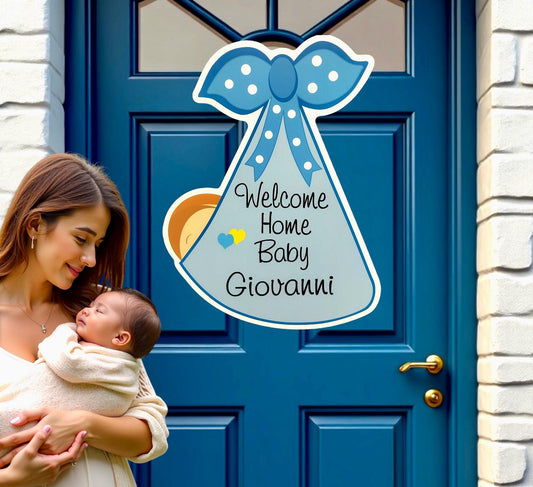 Welcome Home New Baby Door Sign, Hospital Nursery Hanger, Stork Decoration Gifts, Its a Boy Newborn Announcement, Shower Decor Custom Wreath