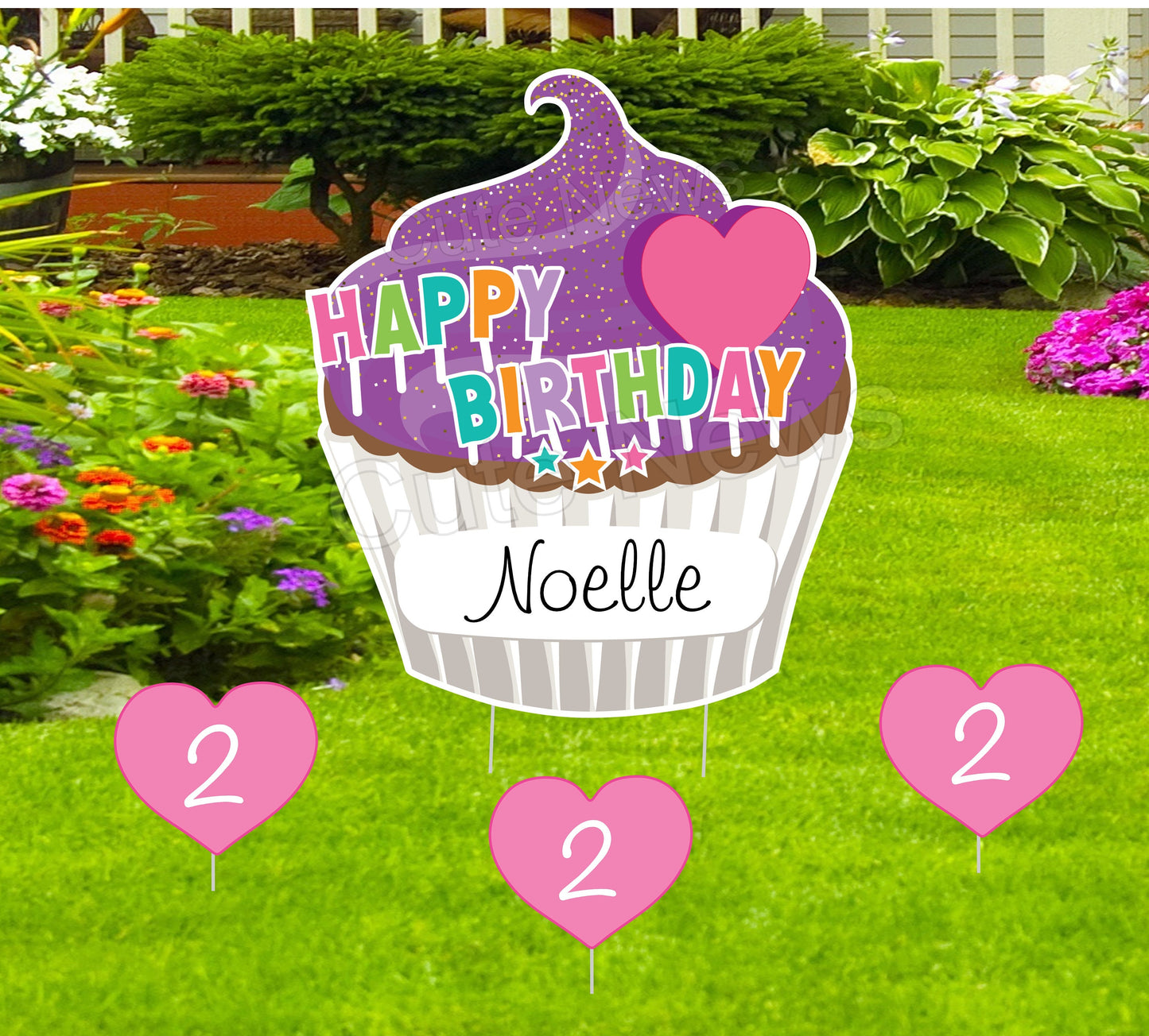 Personalized Cupcake Birthday Yard Sign: Outdoor Party Lawn Decoration