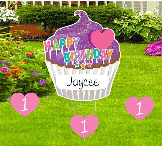 Personalized Birthday Cupcake Yard Sign: Outdoor Party Decoration