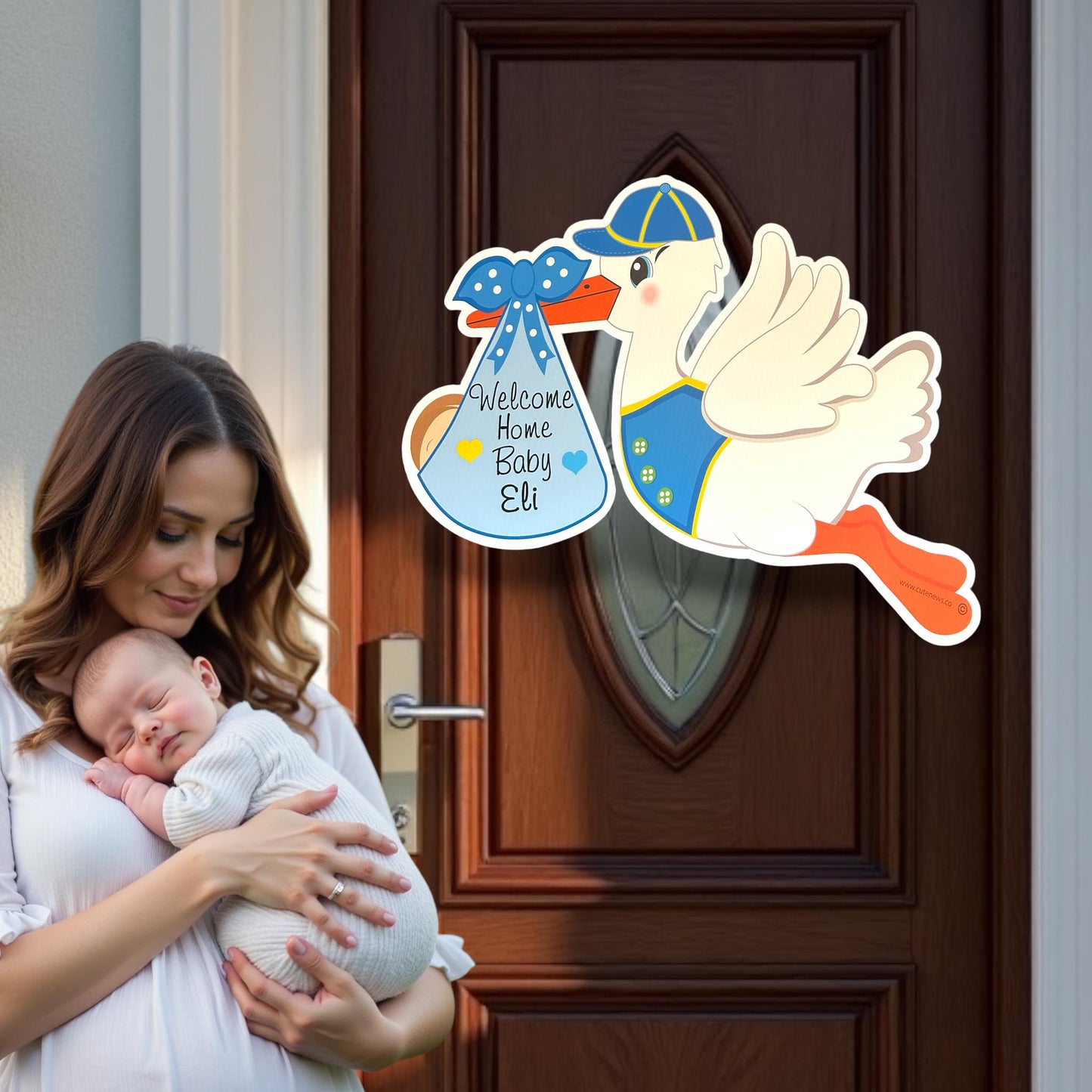 Personalized Stork Door Hanger: Welcome Home Baby Sign - Outdoor Decoration