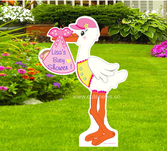 Personalized Stork Baby Shower Yard Sign: Pink or Blue Welcome Banner