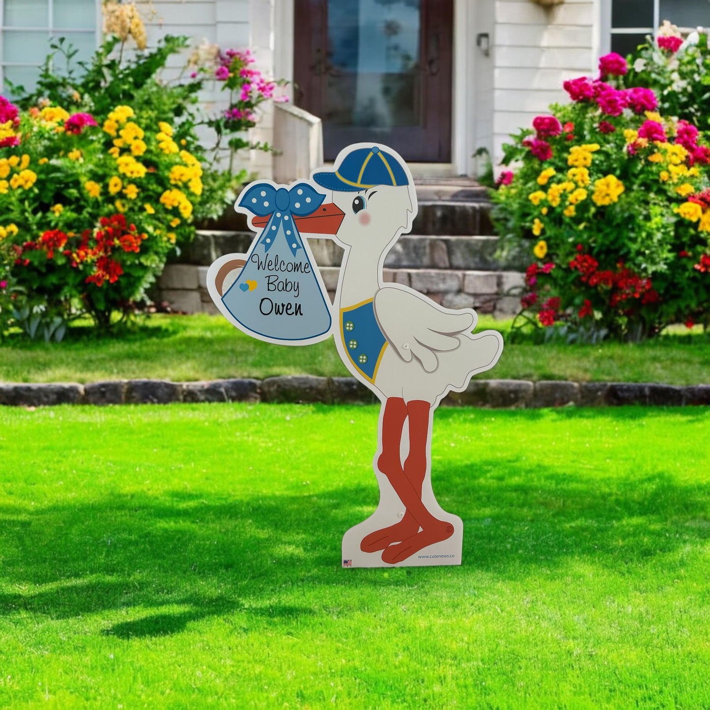 Welcome New Baby Yard Stork and Sibling Sign, Custom Name Its a Girl Personalized Lawn Birth Announcement, Newborn Arrival Cards, 4 ft tall