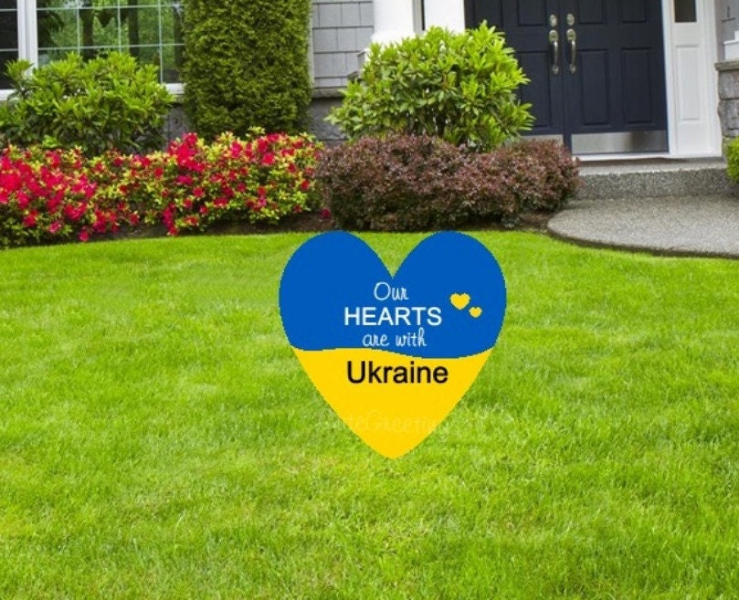 Our Hearts are with Ukraine Yard Sign Stand with Ukraine Lawn Card Decor Show Support Decoration Card Personalized Cutouts National Flag