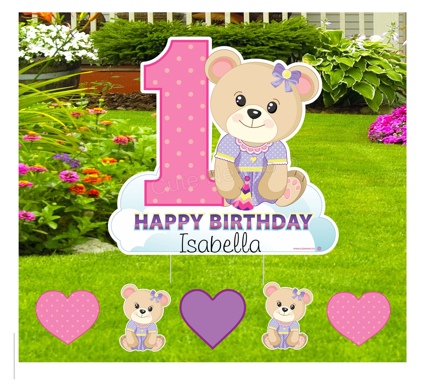 Personalized Teddy Bear 1st Birthday Yard Sign: Outdoor Party Decor