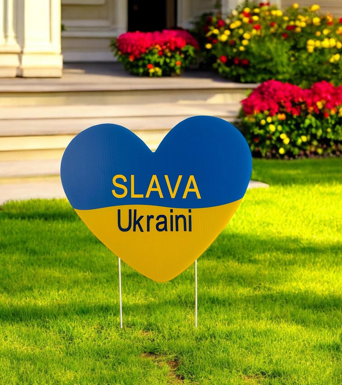 Slava Ukraini, Stand with Ukraine Lawn Sign, Ukrainian Flag Outdoor Yard Decoration Card, Pray, Support Ukraine Art Heart Cutout with Stakes