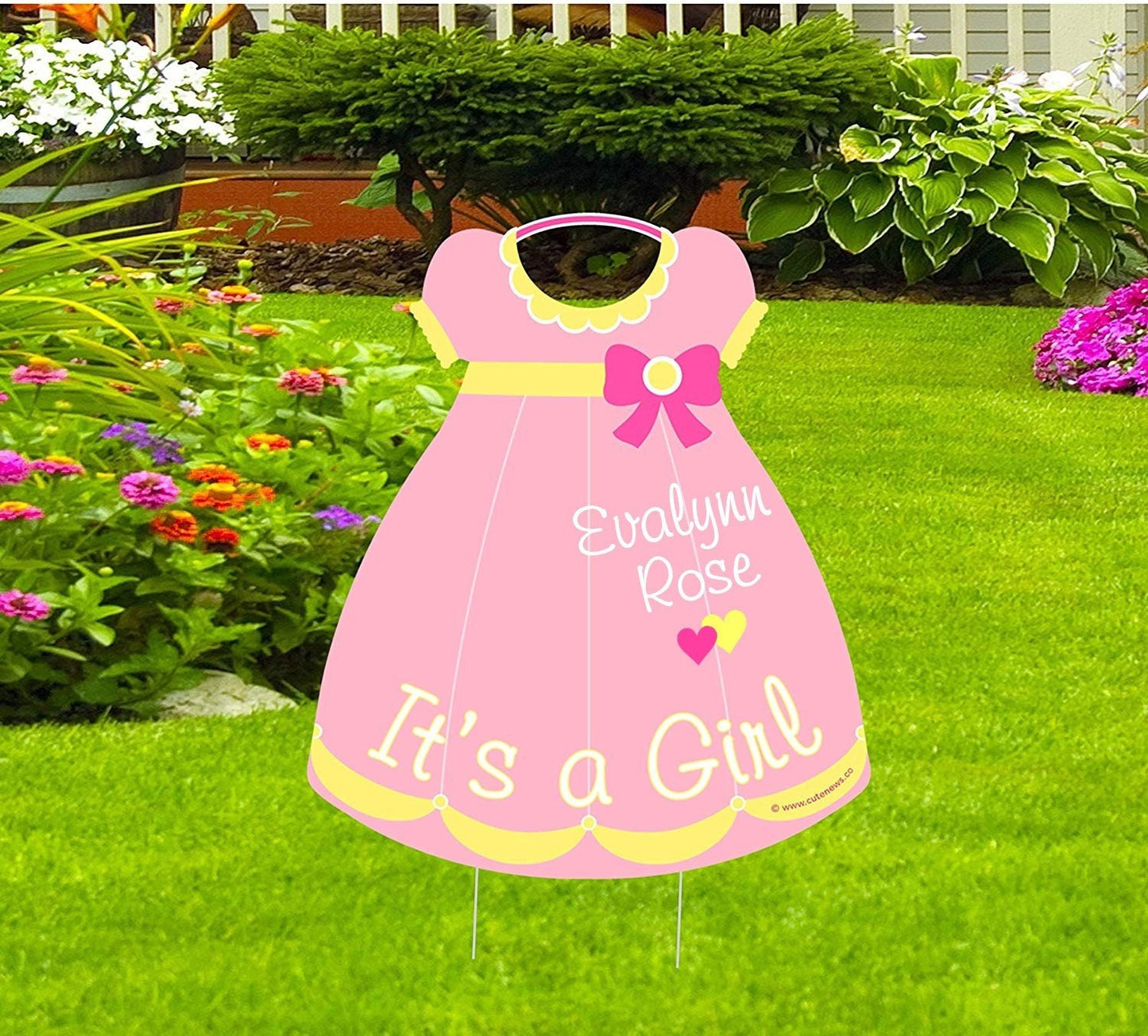 Personalized Baby Girl Birth Announcement Yard Sign: Pink Dress Outdoor Decor