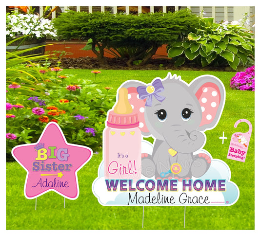 Personalized Elephant Baby Announcement Yard Sign: New Baby Decor