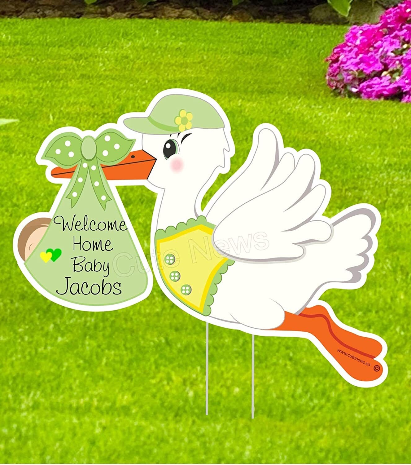 Stork Yard Sign: Welcome Home Baby Announcement - Custom Name