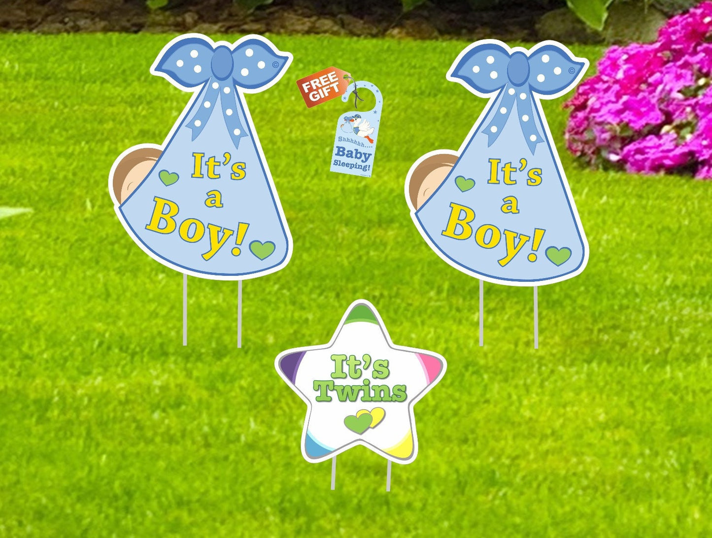 It's Twins Stork Yard Sign: Welcome Home Newborn Baby Outdoor Decor