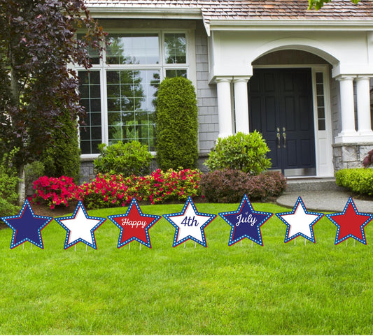 4th of July Star Yard Signs: Patriotic Party Decorations, Set of 7