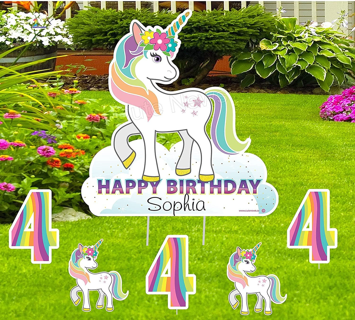 Personalized Unicorn Birthday Yard Sign: Custom Name, Rainbow Decor