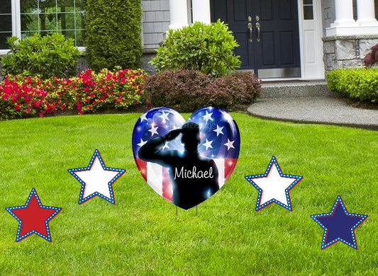 Personalized US Navy Heart Lawn Decoration: Patriotic Military Yard Art