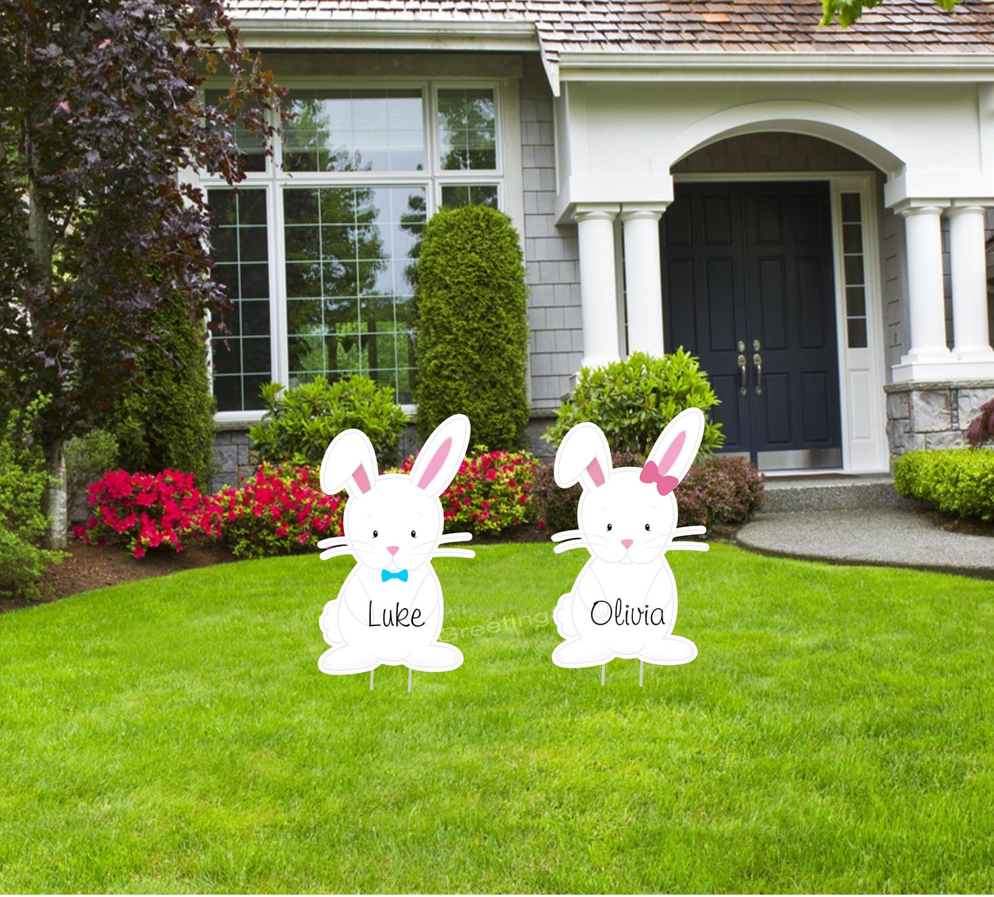 Personalized Easter Bunny Yard Art: Spring Lawn Decorations with Stakes - Gift