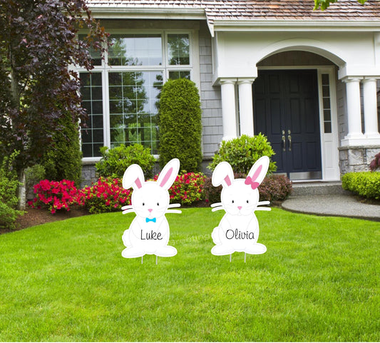 Personalized Easter Bunny Yard Art: Spring Lawn Decorations with Stakes - Gift