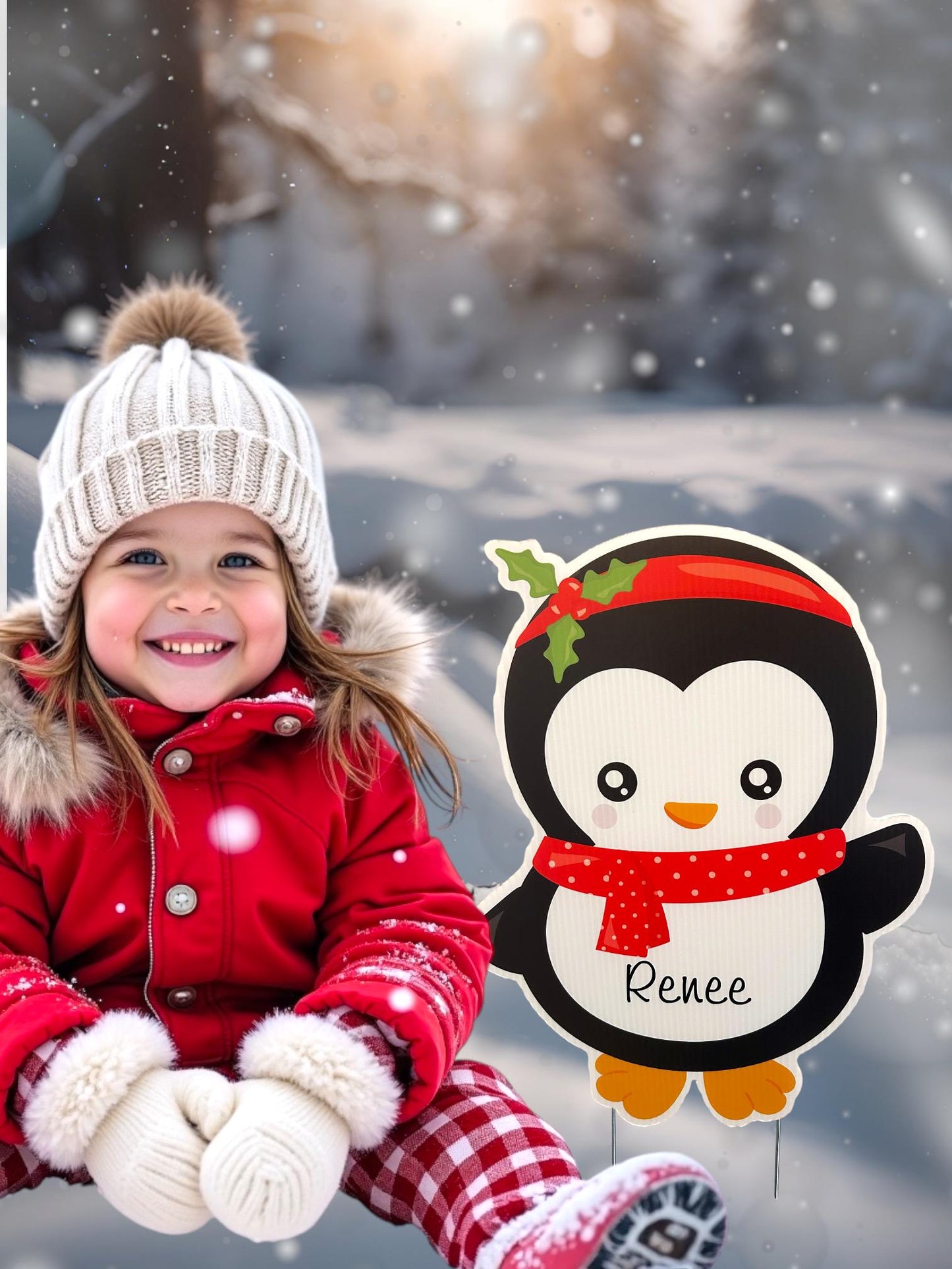 Personalized Penguin Christmas Yard Sign: Holiday Lawn Decor