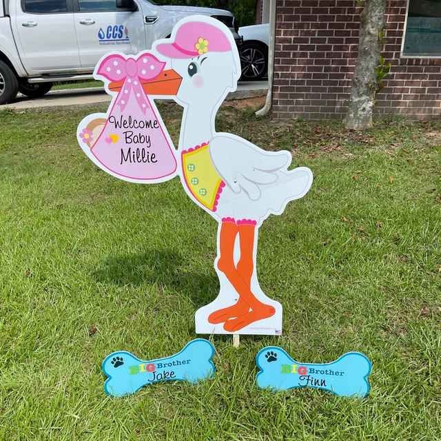 New Baby Boy Yard Stork Sign Kit, Custom Newborn Signs, Lawn Birth Announcement, Welcome It's a Girl Shower, Big Brother Gift, 4 ft tall
