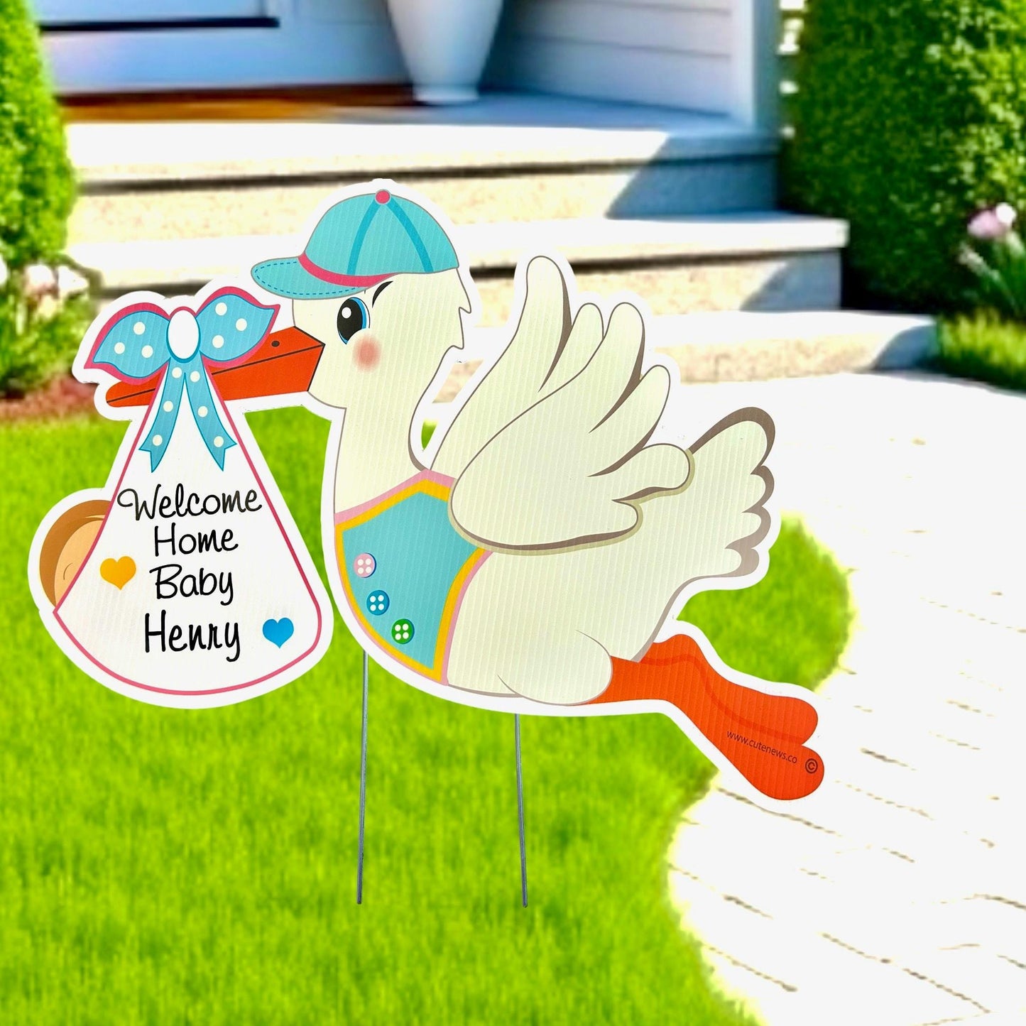 Welcome Home Baby Sign, Its a Girl, Boy Stork Yard Sign, Outdoor New Birth Announcement, Newborn Decor Banner,  Custom Gift for Mom