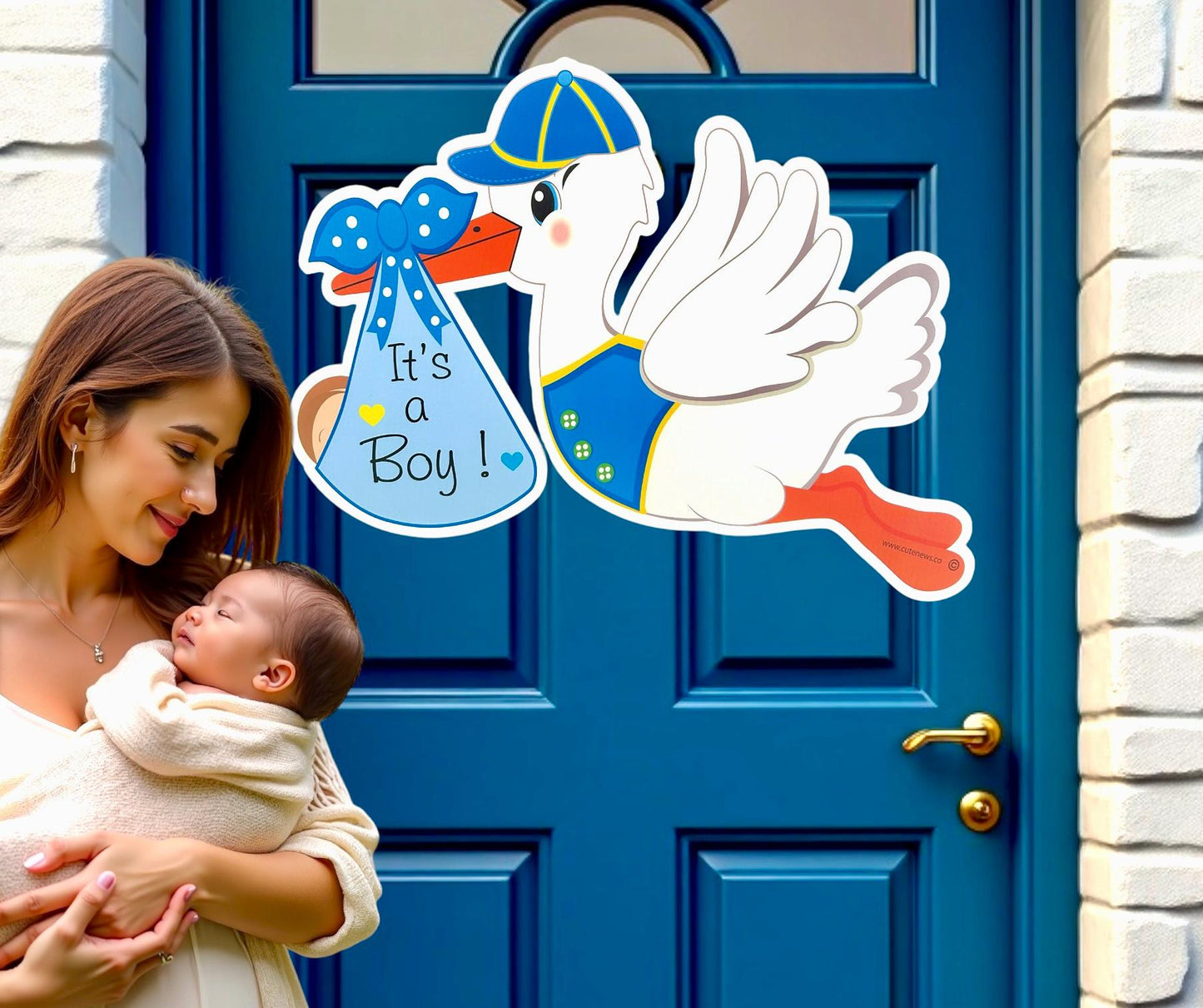 Welcome Home Baby Stork Sign: Hospital Door Hanger - Newborn Outdoor Decoration