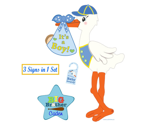Baby Boy Stork Yard Sign Kit: Newborn Welcome Home Decoration
