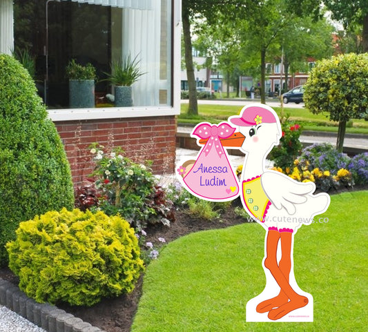 It's a Girl Yard Stork Sign, Custom Baby Birth Lawn Announcement, Outdoor Welcome Newborn Signs, Personalized Its a Boy Arrival, 4 ft. tall