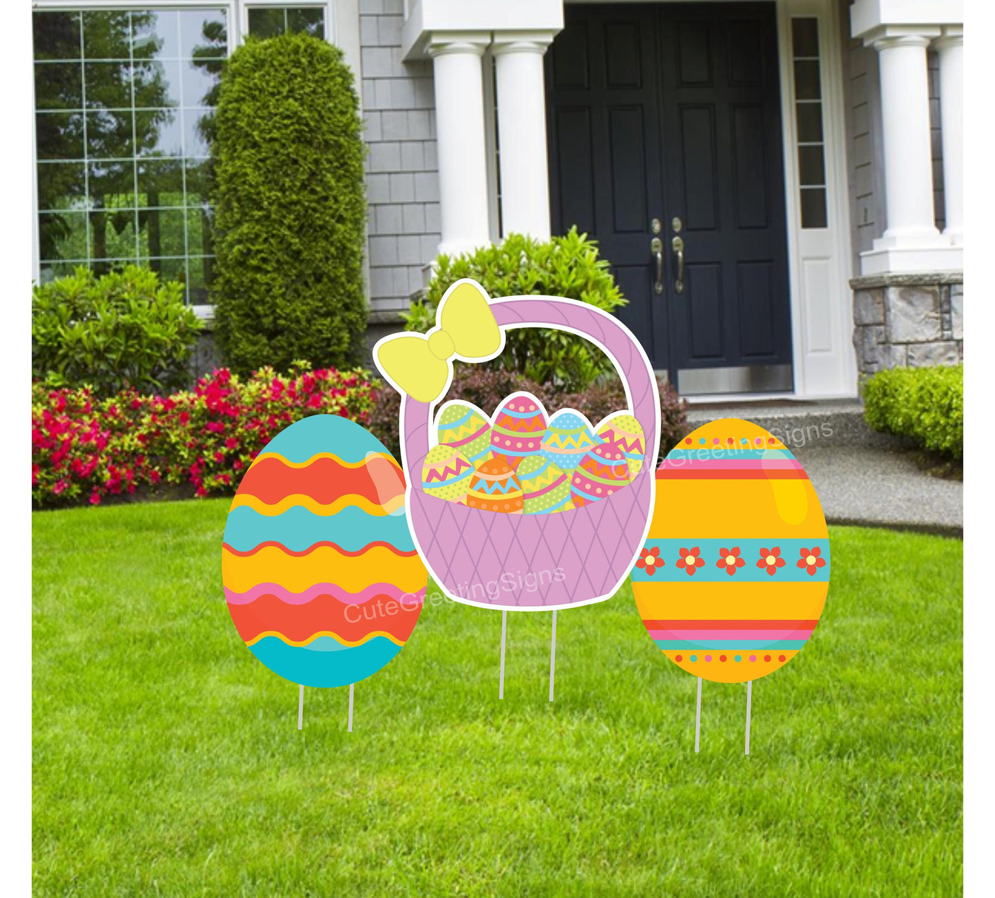 Easter Yard Decor: Egg Basket & Chick Cutouts with Stakes