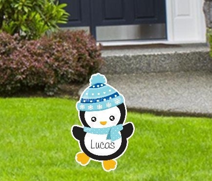 Personalized Penguin Christmas Yard Sign: Holiday Lawn Decoration
