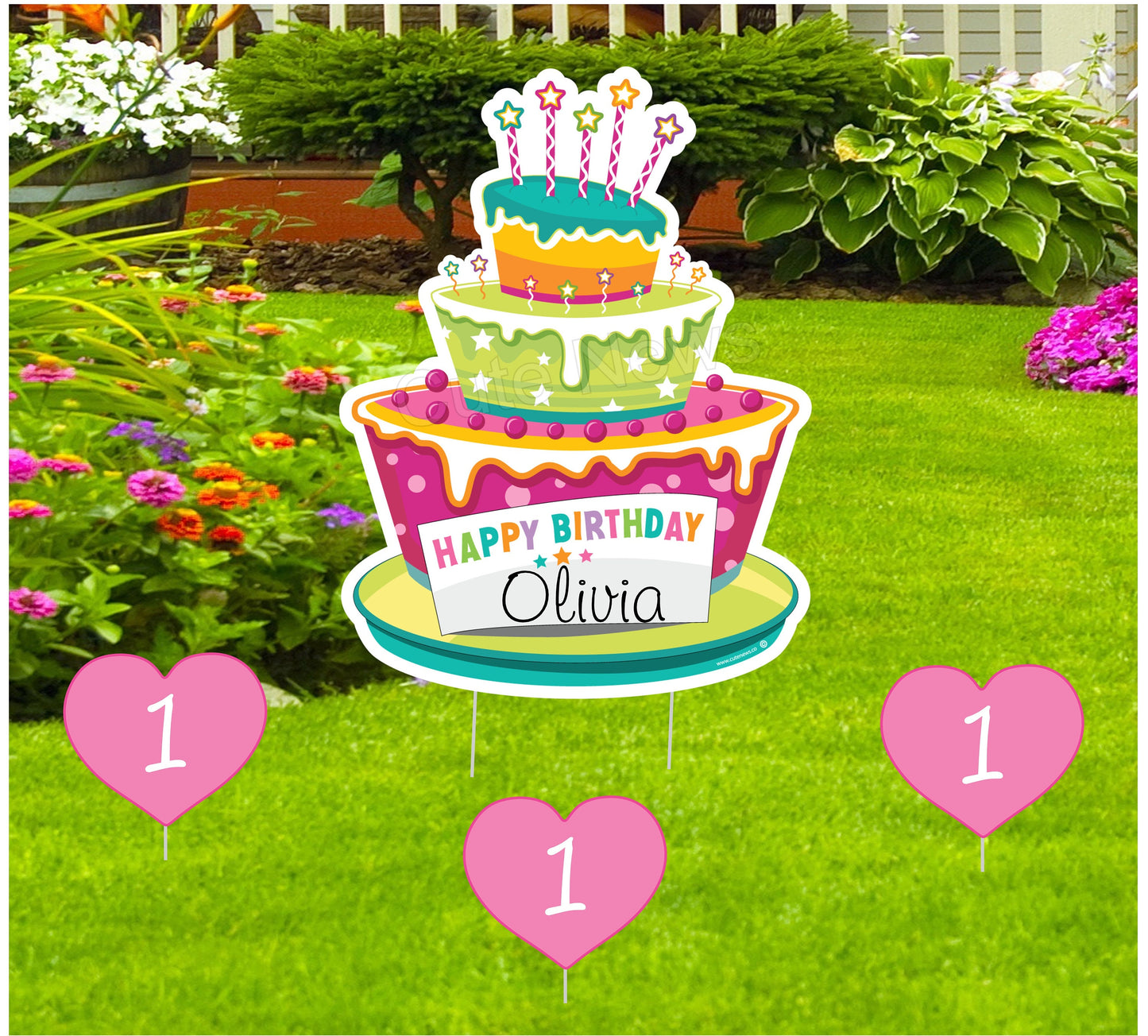 Personalized Birthday Cake Lawn Sign: Custom Name & Age Yard Decoration
