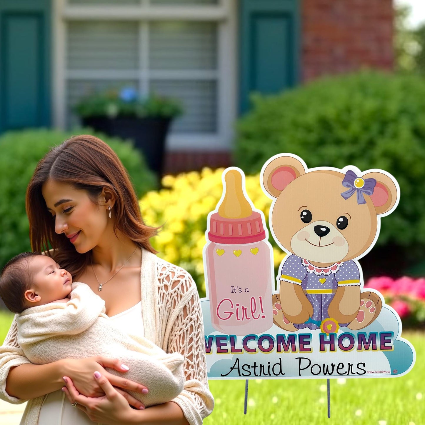 Teddy Bear Baby Yard Sign – Personalized Welcome Home Newborn Decor – Outdoor Birth Announcement – Shower Stork Gift for Boy or Girl