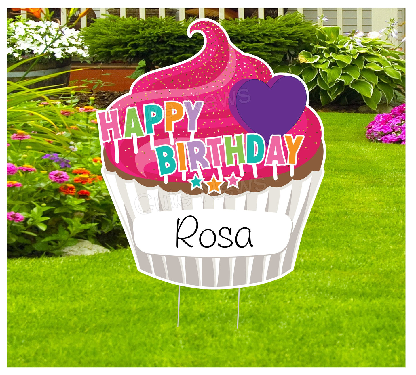 Personalized Cupcake Birthday Yard Sign: Outdoor Party Decor